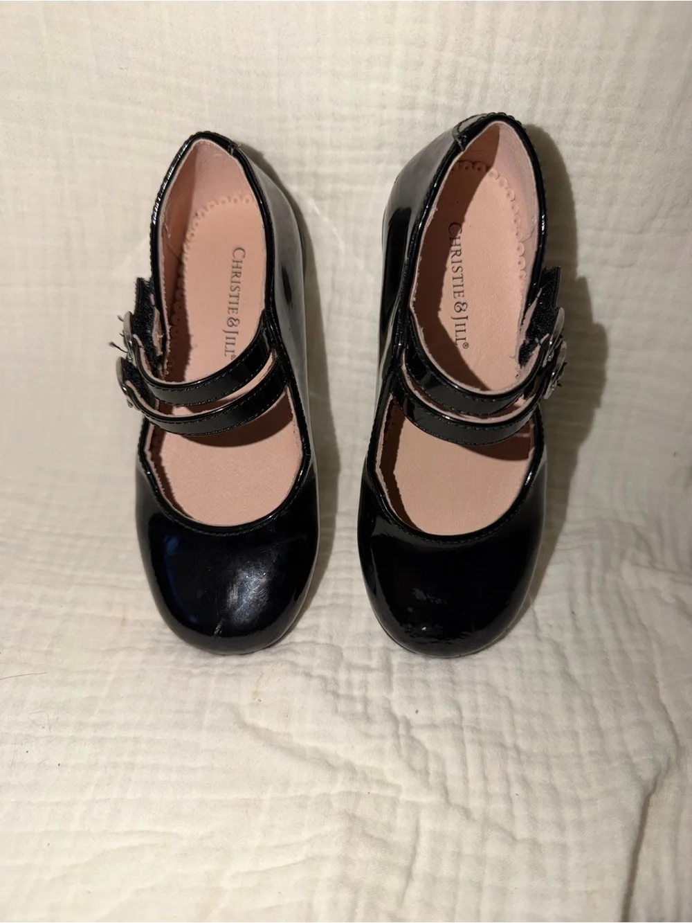 Girls Black Patent Double-Strap Mary Jane Kids Shoes